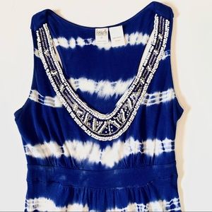 Tie-Dye Maxi Dress with Beaded Neckline
